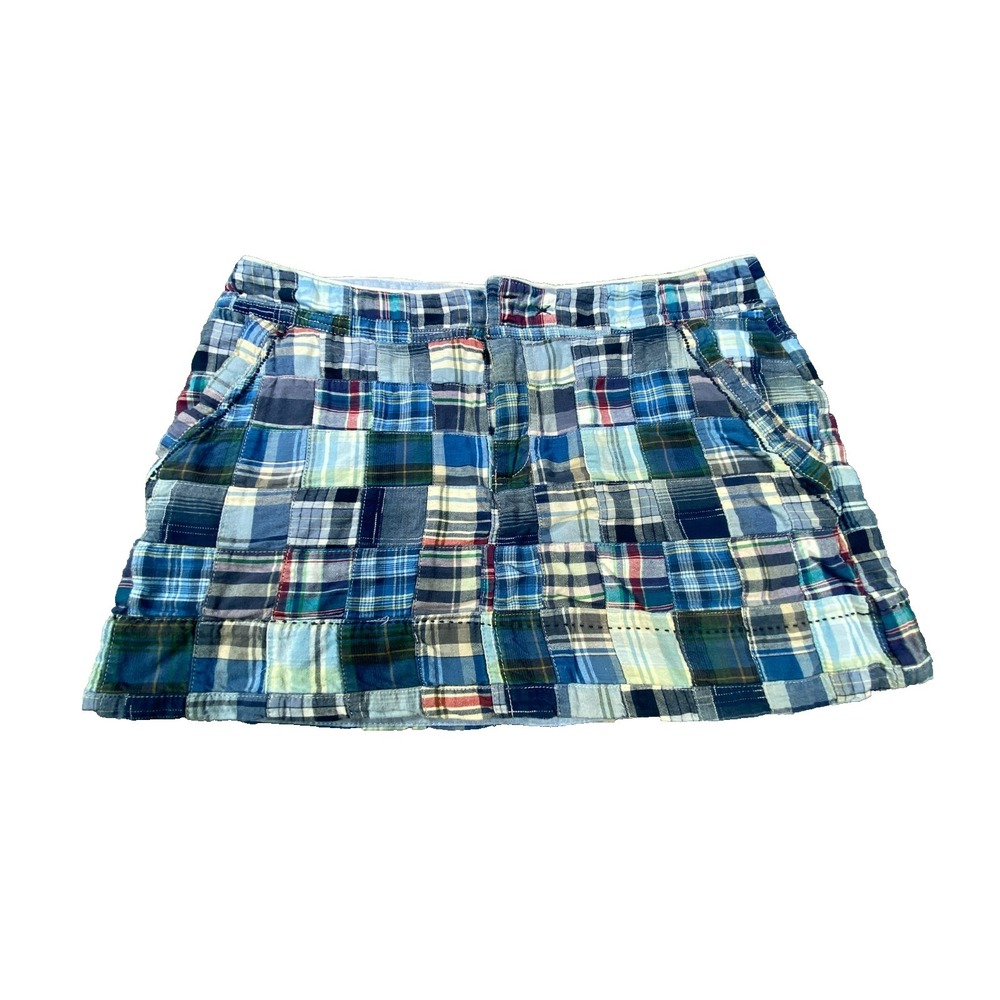 American Eagle Mini Skirt Women's 8 Patchwork Madras Plaid Y2K Preppy Coastal